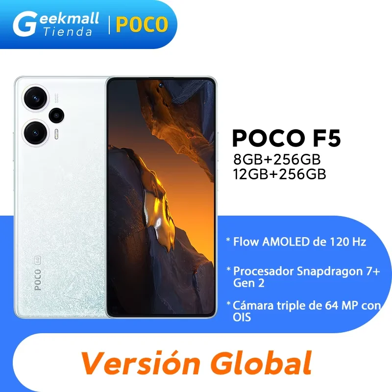 Versión Global POCO F5 Snapdragon 7+ Gen 2 5G Smartphone 120Hz AMOLED DotDisplay 64MP Cámara con OIS 67W Turbo Charging Móvil