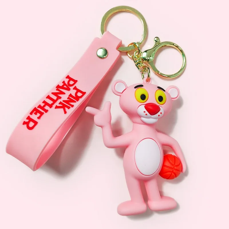 Creative Trend Anime Pink Panther Keychain Cute Sports Pink Leopard Key Chain Men And Women\'s Bag Pendant