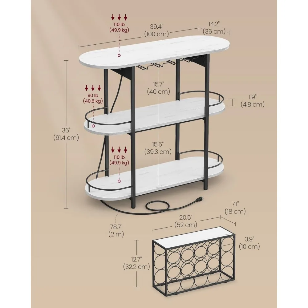 Gabinetes de bar para el hogar, cafetería LED con tomas de corriente, mini bar casero para licor, botellero independiente con soporte para vidrio