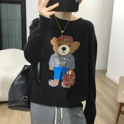 100% Wool sweater women fashion Little Bear pullover sweater women Loose comfortable pure wool  sweater women