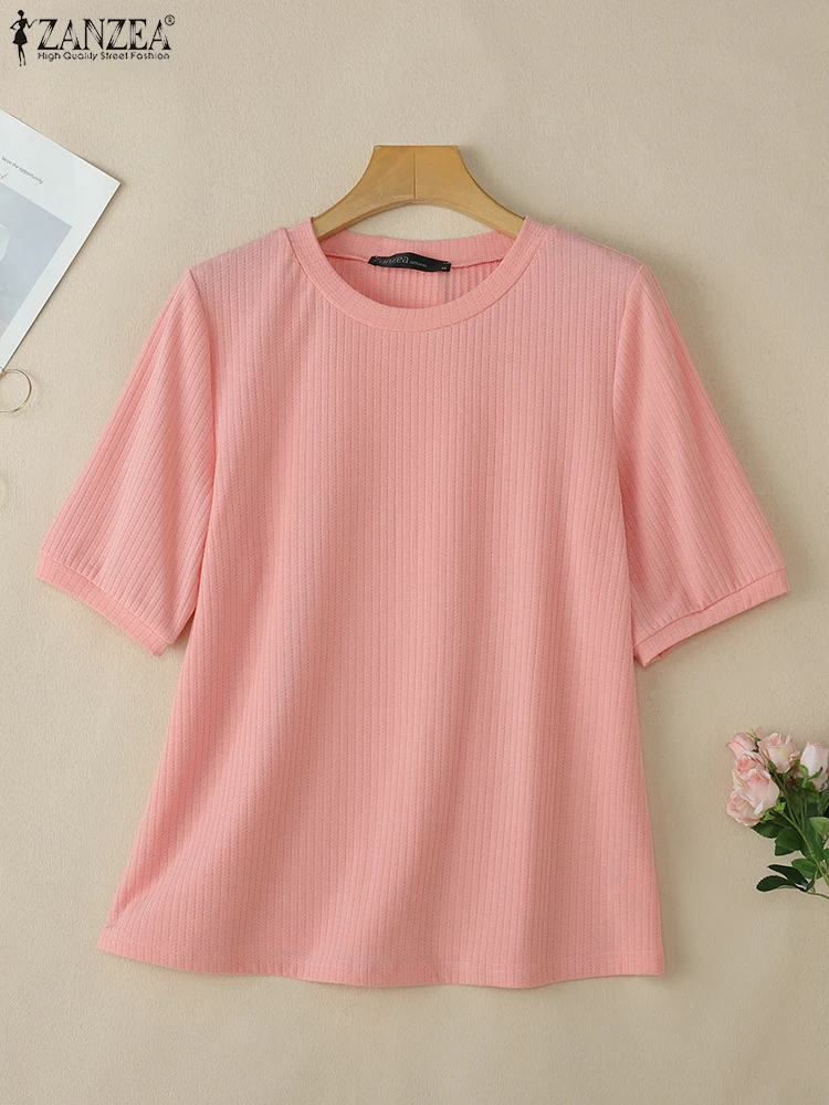 

Summer Women Tops ZANZEA Elegant Work OL Blouse Casual O Neck Short Sleeve Blusas Solid Shirt Stylish Pleated Holiday Tunic 2025