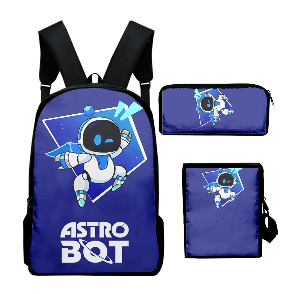 Cartoon Novelty Cool astro bot 3D Printed 3pcs/Set School Bags Laptop Daypack Backpack Inclined shoulder bag Pencil Case