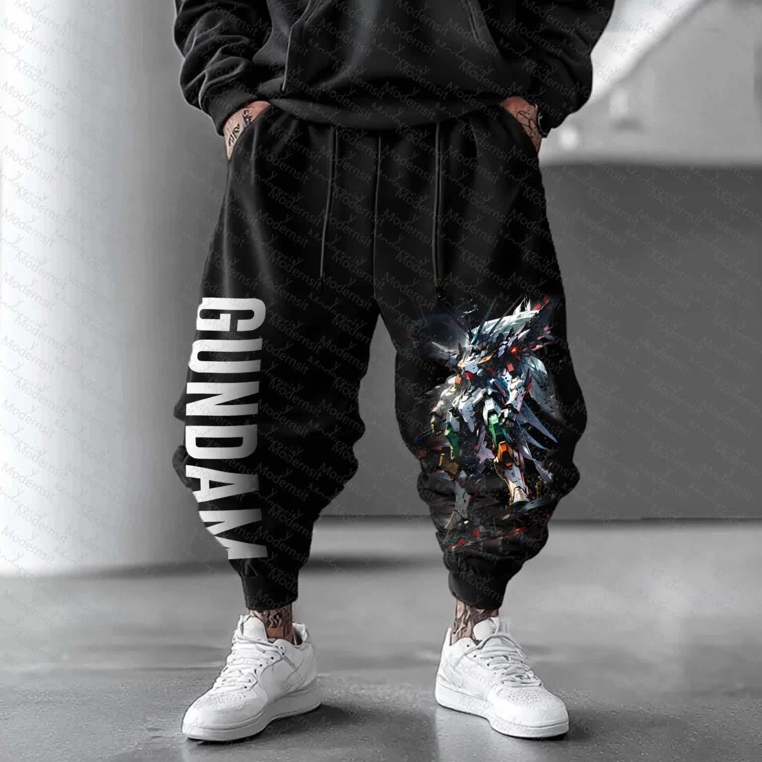 الرجال النساء GUNDAM أنيمي هوديي الأسود Mecha الجرافيك الشارع الشهير عادية فضفاضة تناسب الخريف الشتاء الجري اللياقة البدنية للجنسين