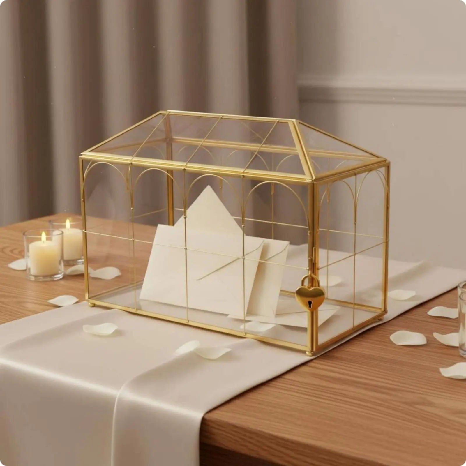 

Heart Lock Card Box Transparent Gold Clear Card Box Party Decor Decorative Large Capacity for Event Planners, Banquet