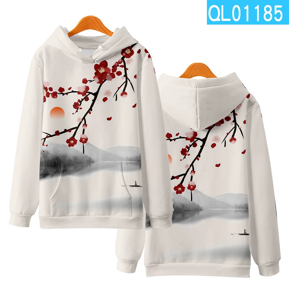 

Autumn Newest Fashion Men Women Plum Landscape Printed Long Sleeve Hoodie Pullover Sweater Casual Streewear Sweatshirts