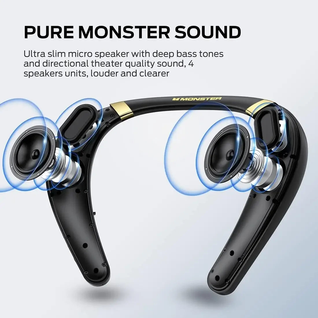 New Monster Boomerang Neck Band Bluetooth Speaker 3D Stereo Sound Neckband Speaker IPX7 Waterproof Wireless Wearable Speaker