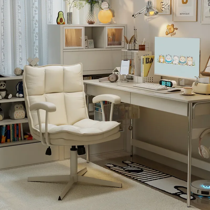 Ergonomic Swivel Office Chair for Home Desk Study Bedroom Comfortable Computer Seat with Wheels for Writing Makeup