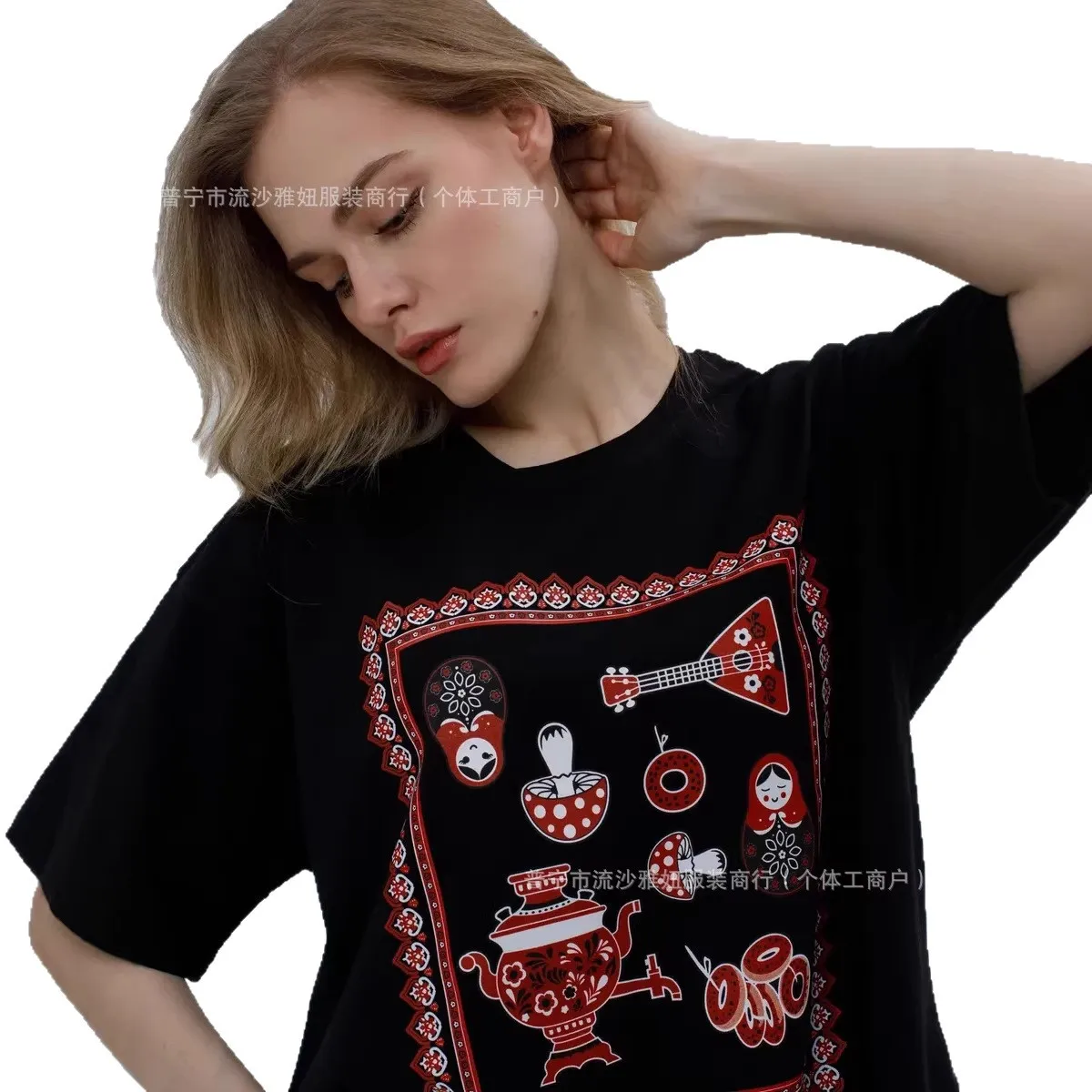 High Qualtiy Pure Cotton Russian Nesting Doll Print T Shirt Women Casual Short Sleeve Tops Aesthetic Streetwear Sweet Girls Fun