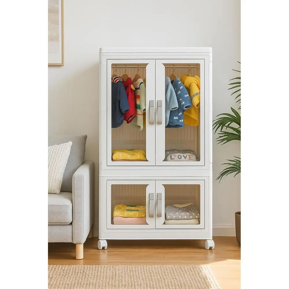 خزانة حيوانات أليفة بلاستيكية قابلة للطي بطبقتين مع قضيب تعليق، منظم ملابس الحيوانات الأليفة الصغيرة خفيف الوزن المقاوم للماء #5