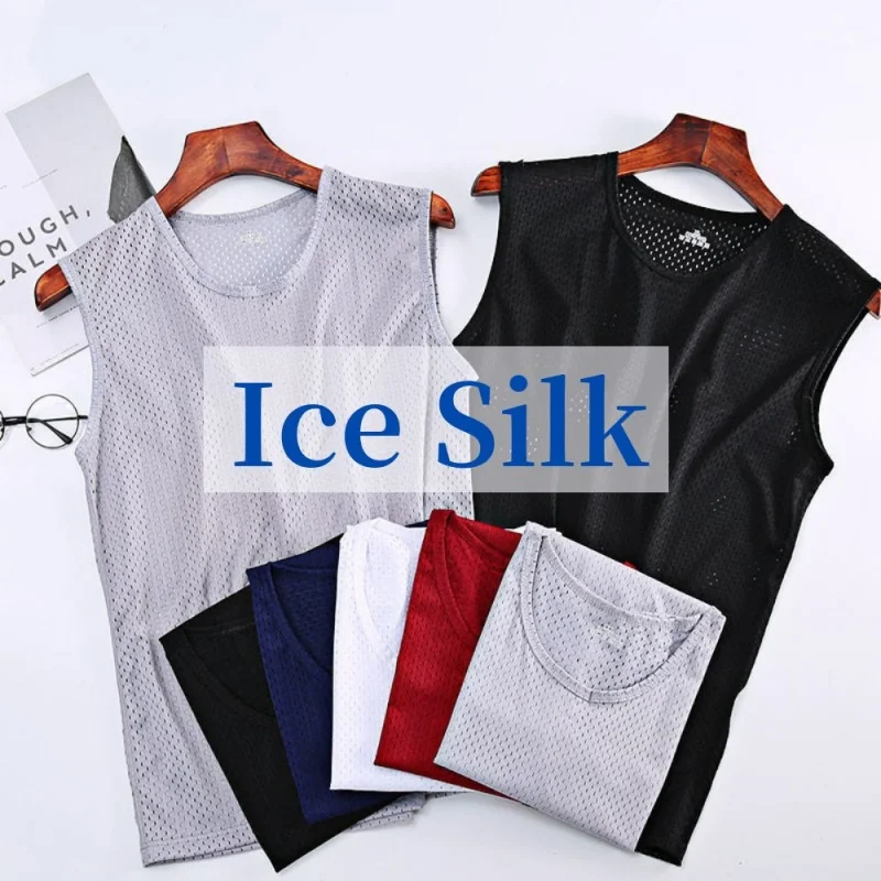 

Men's Ice Silk Mesh Vest Tops Quick-drying Bodybuilding Tank Tops Breathable Sleeveless T-Shirt Summer Cool Vest Muscle Singlets