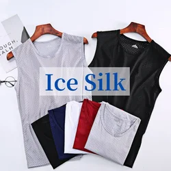 Men's Ice Silk Mesh Vest Tops Quick-drying Bodybuilding Tank Tops Breathable Sleeveless T-Shirt Summer Cool Vest Muscle Singlets