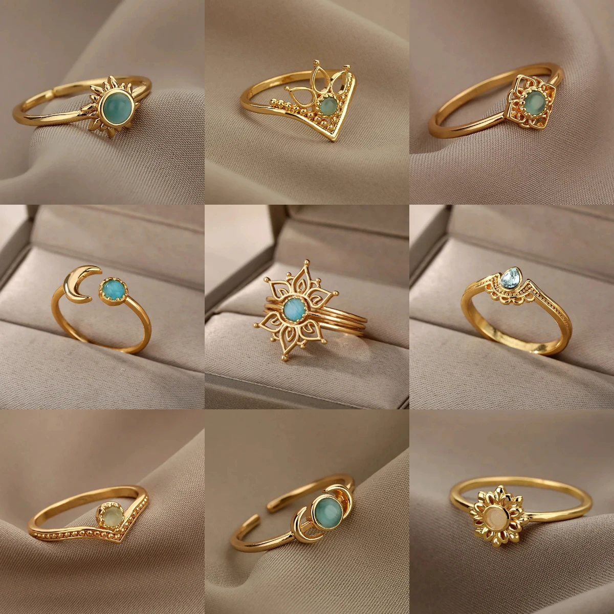 Anillos de dedo de ópalo de tendencia para mujer, anillo abierto geométrico ajustable de acero inoxidable, joyería estética hecha a mano, Anillos de regalo