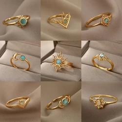 Anillos de dedo de ópalo de tendencia para mujer, anillo abierto geométrico ajustable de acero inoxidable, joyería estética hecha a mano, regalo de pareja