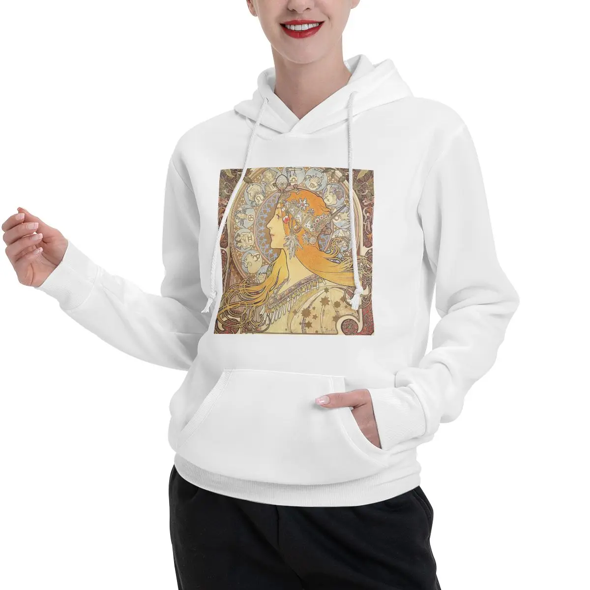 

Alphonse Mucha Zodiac Art Nouveau женские толстовки для пар, мужские и женские повседневные пуловеры, модные толстовки с длинным рукавом, осень-зима