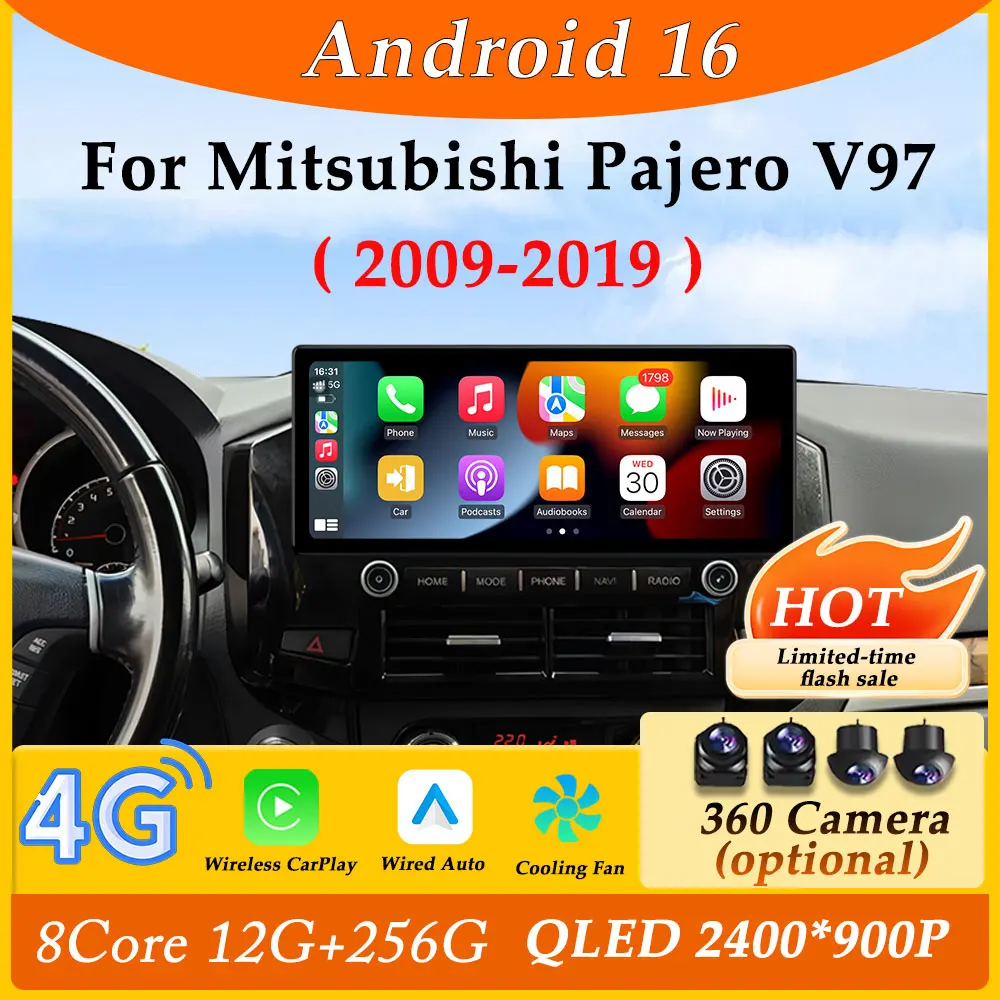

12.3" Ultra-thin Screen for Mitsubishi Pajero V97 2009 - 2019 CarPlay Android 16 Car Radio Multimedia Player GPS Navi DSP Stereo