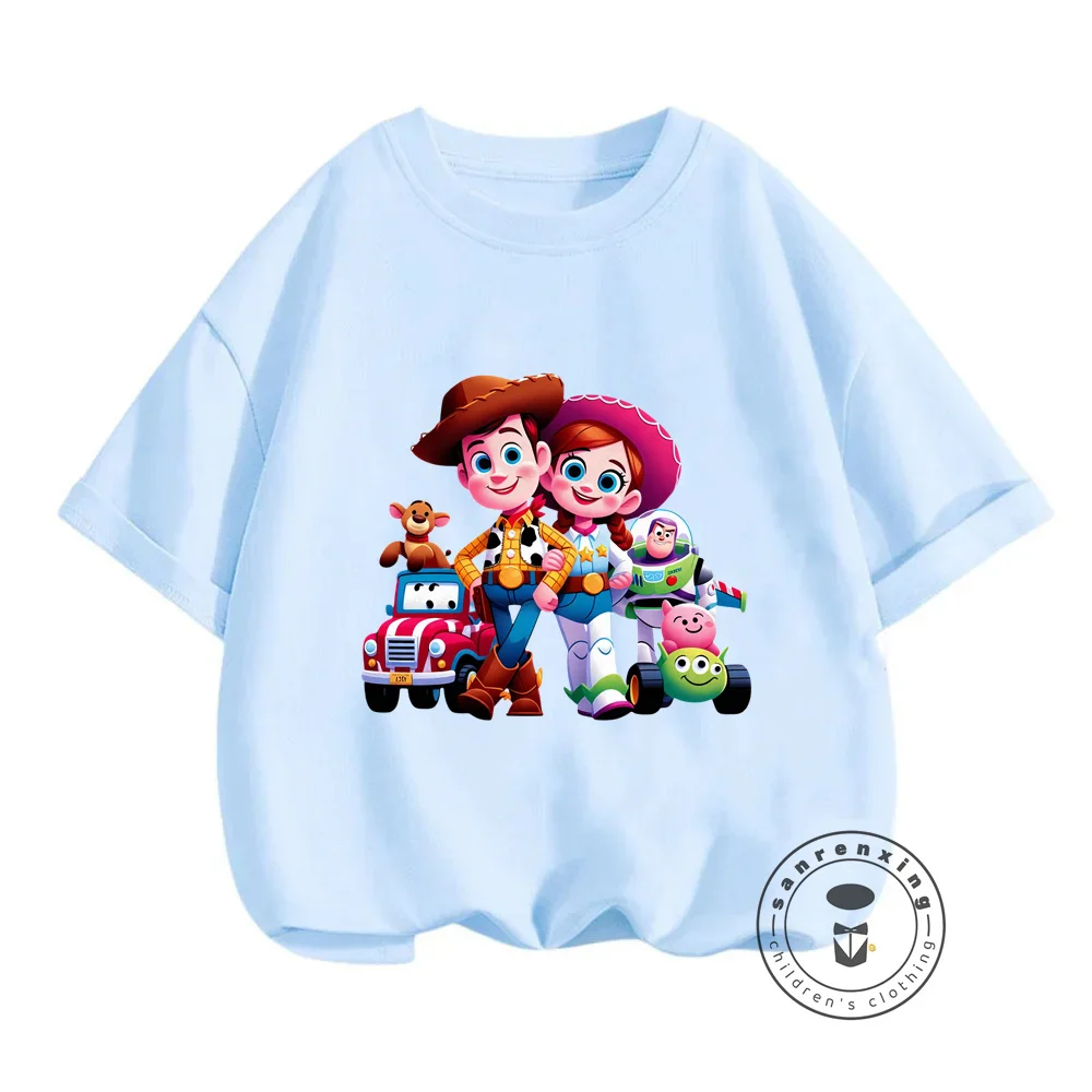 Disney Toy Story T-Shirts Simplistic Solid Colors with Unique Printed Patterns Fashion Soft Fit for Everyday Wear for Boys Girls