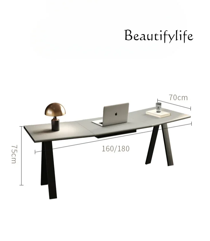 Italian minimalist desk, simple special-shaped office and learning integrated high-end solid wood desk and chair