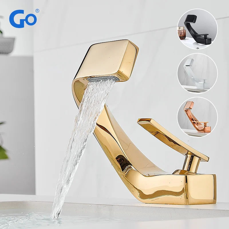 

Basin Faucet Modern Bathroom Mixer Tap Black/Gold Wash basin Faucet Single Handle Hot and Cold Waterfall Faucet