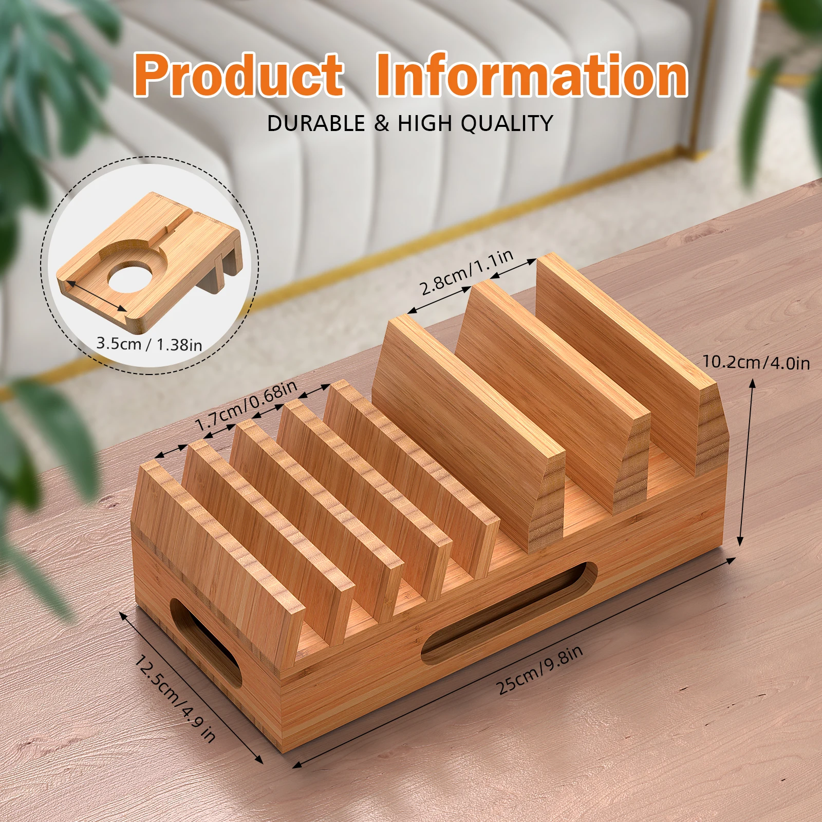 Organizer per stazione di ricarica in bambù per più dispositivi e supporto di ricarica per Docking Desktop in legno come tablet per telefoni