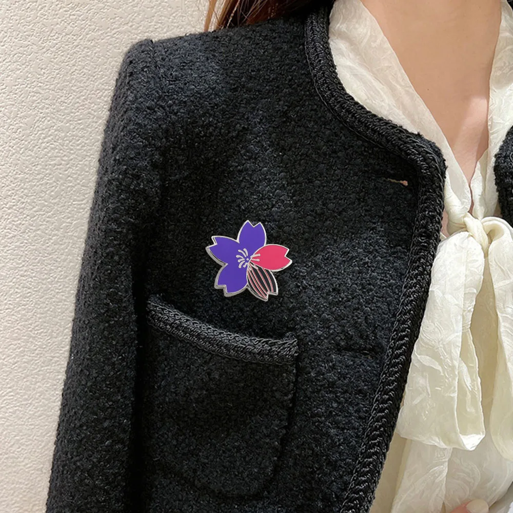 Japanische Sakura Emaille-Anstecknadel, lila-rosa Kirschblüten-Brosche, ästhetisches Blumen-Abzeichen für Kimono, Jacke, Tasche, Reversnadel, florales Schmuckstück – Detail 6
