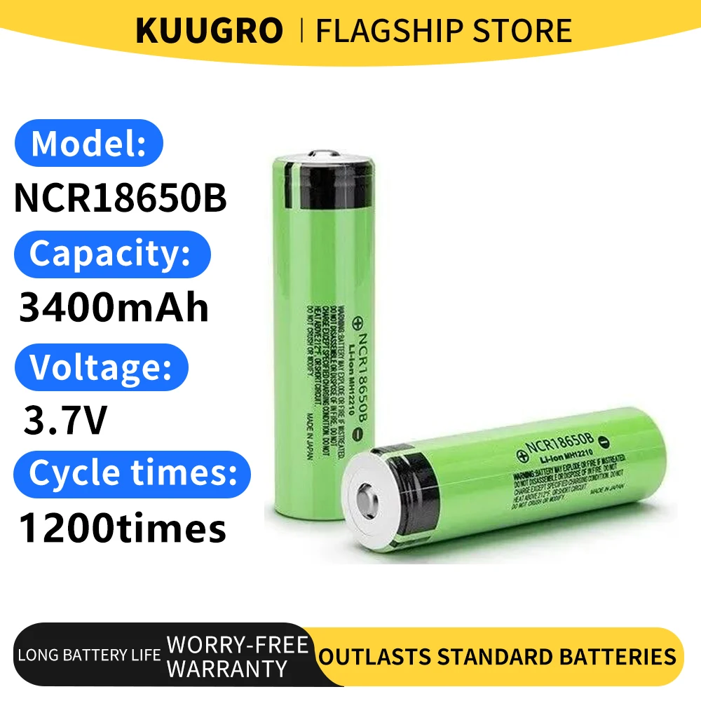 

Original NCR18650B Pointed Battery 18650 3400mAh 3.7V Rechargeable Lithium Batteries for Flashlight