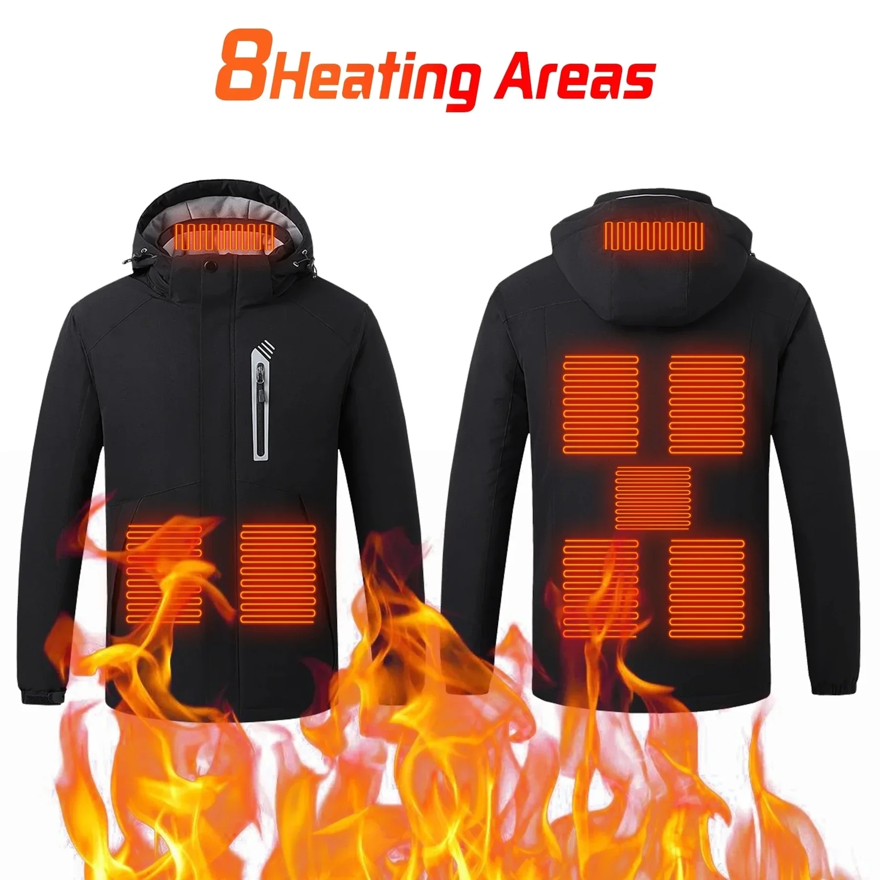 New 8 AreasHeated Jacket Men Winter USB Heating Jacket Men Waterproof Warm Moto Cycling Chaqueta Hooded Assault Jacket