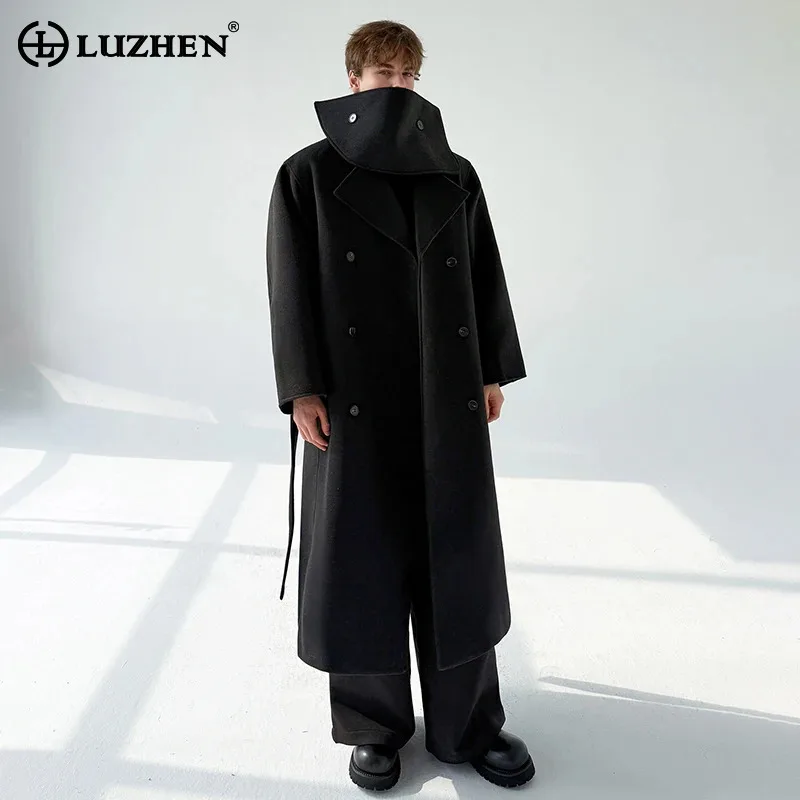 

LUZHEN 2025 зимний новый шарф в стиле пэчворк, украшенный шерстяной ветровка длиной до колена, мужской модный роскошный красивый плащ JY5087