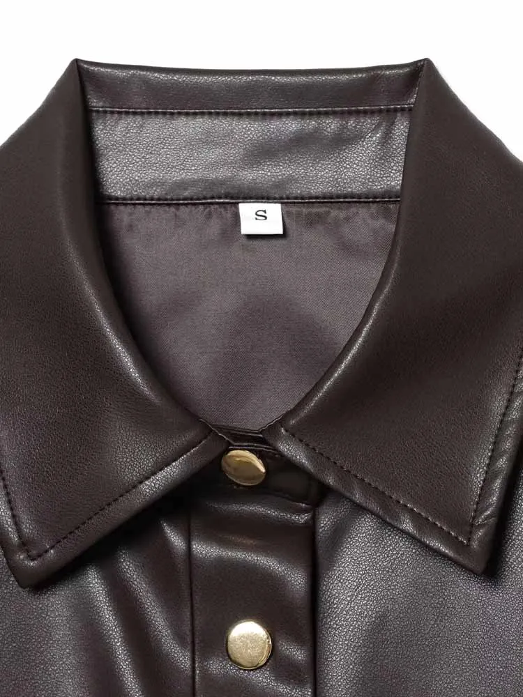 European and American style winter new arrival fashionable and simple women's lapel long-sleeved faux leather jacket with belt