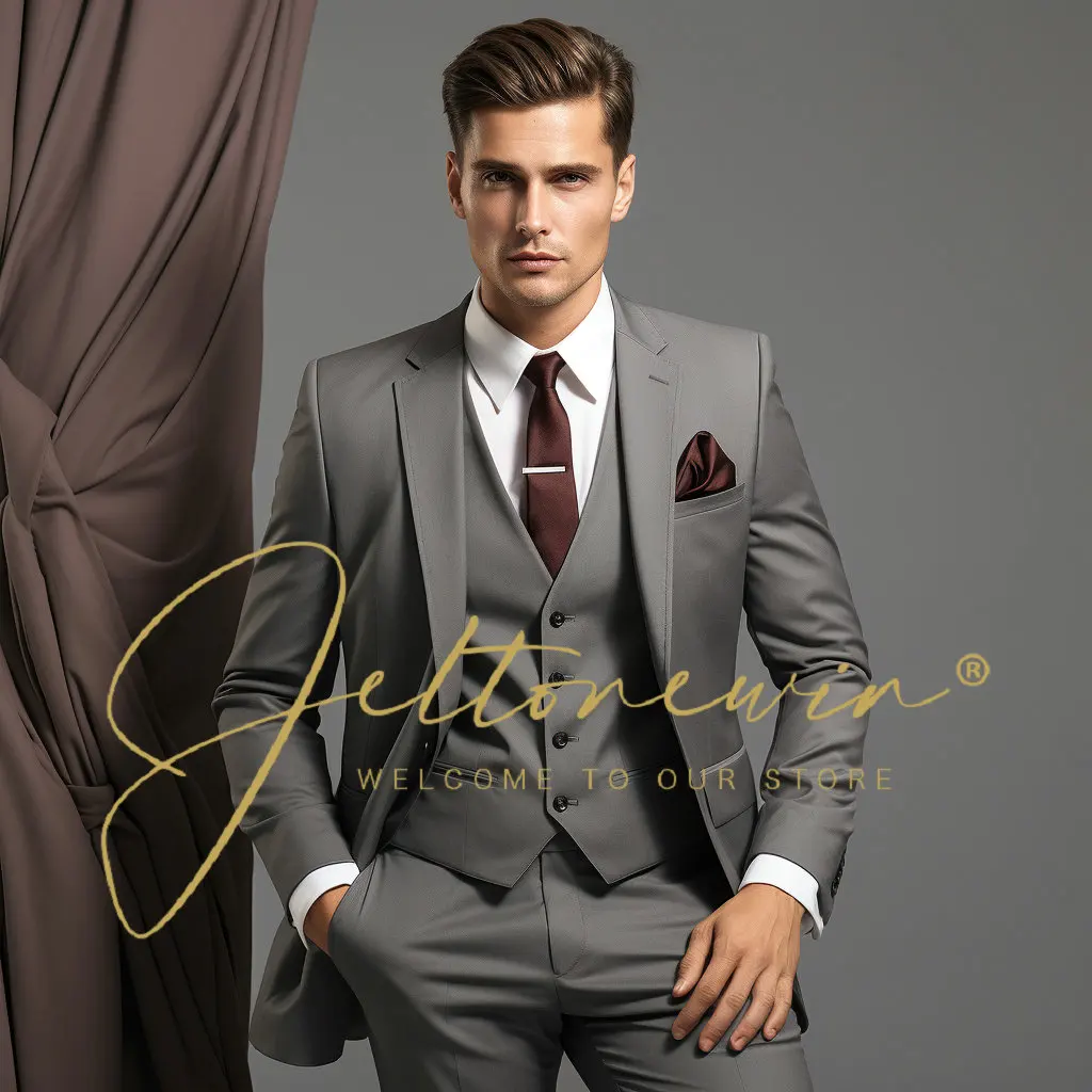 

New Men's 3 Pieces Suit Formal Business Notch Lapel Slim Fit Tuxedos Best Man Blazer For Wedding(Blazer+Vest+Pants)