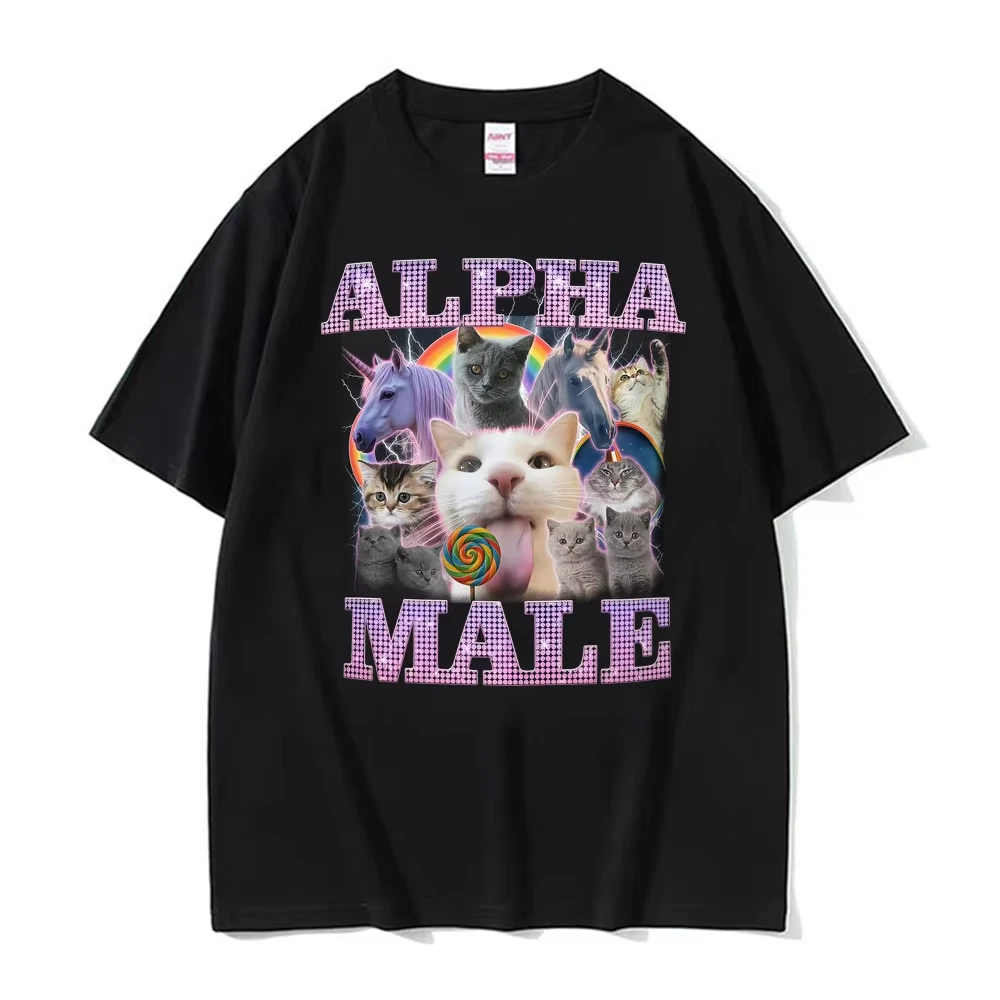 2026 Alpha Male Funny Cat Unicorn Rainbow Tee Shirt Men Women Fashion Kawaii Cute Short Sleeve T-shirt Loose Oversized T Shirt