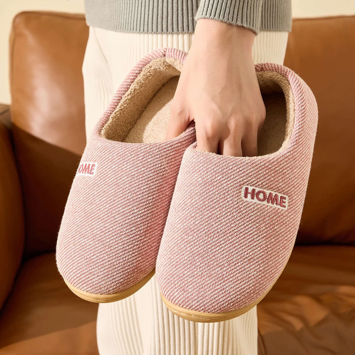 

New Women Cotton Shoes Massage Men's Plush Slides Concise Indoor Anti-Slip Warm Flats Couple's Home Soft Sole Winter Slippers