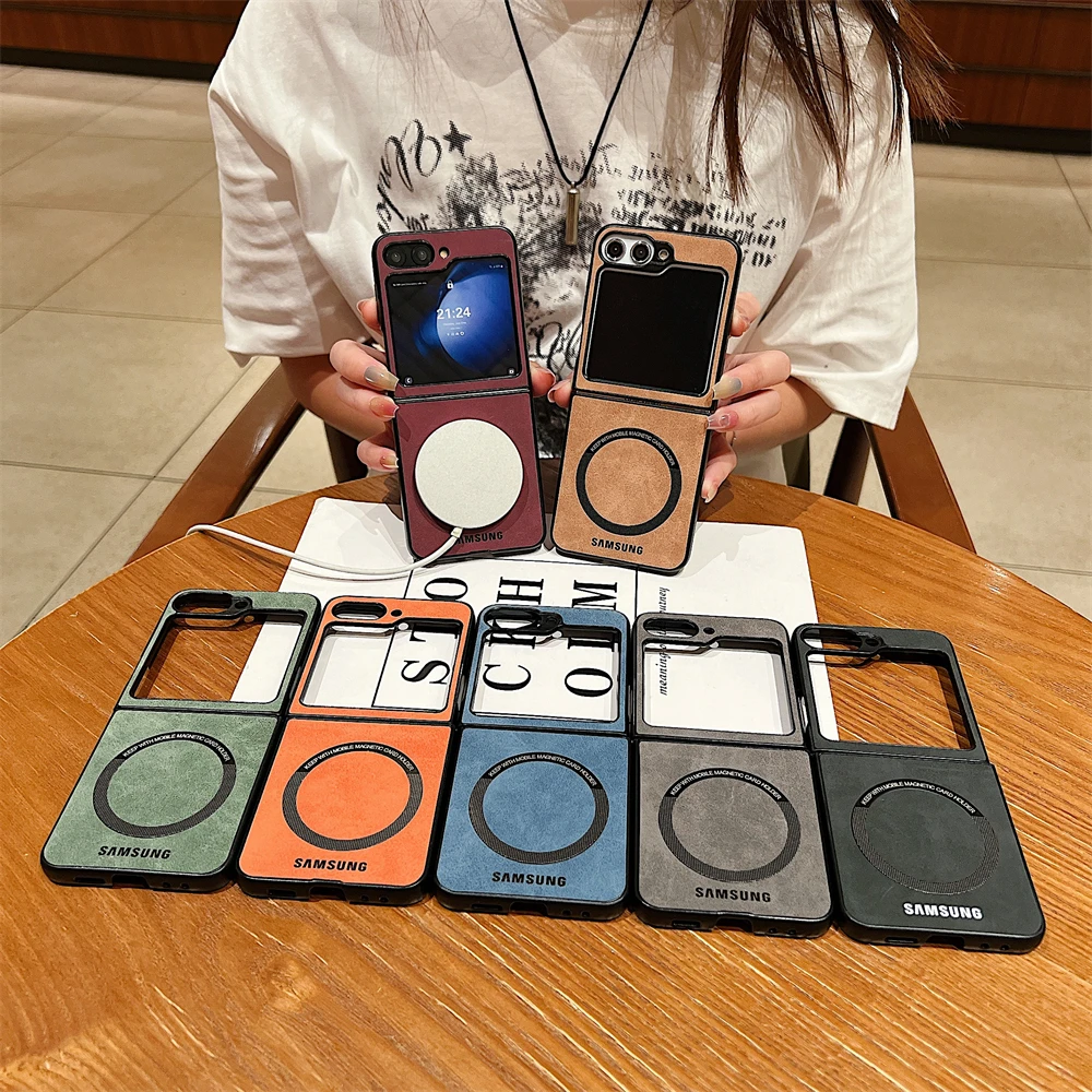 For Magsafe Case Samsung Z Flip 7 6 5 4 Matte PU Leather Samsung Galaxy Z Fold 7 6 5 4 Magnetic Skin Feel Flip 3 Luxury Cover
