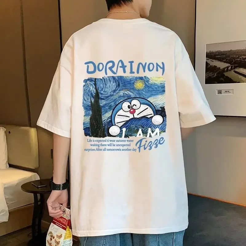 Doraemon Short Sleeve T-shirt Men's American Style Vintage Heavyweight Trendy Brand Couple Costume Summer Casual T-shirt