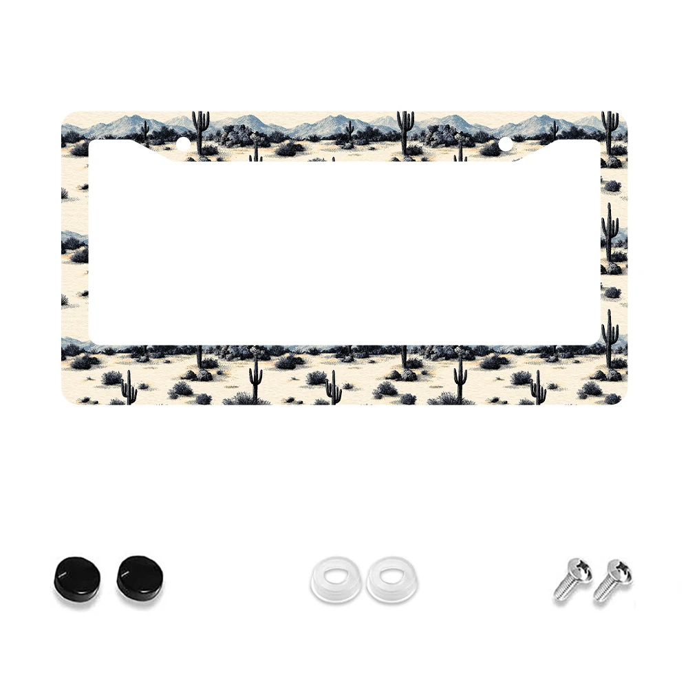 

1 шт. бежевая рамка номерного знака с 2 отверстиями и рисунком пустыни кактуса, алюминиевый материал, 6x12 дюймов, включает комплект винтов, ретро Nove