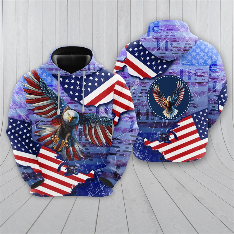 

US Eagle Graphic Sweatshirts America Harajuku Fashion Animal 3D Printed Hoodies For Men Clothes Casual USA Flag Hoody Boy Tops