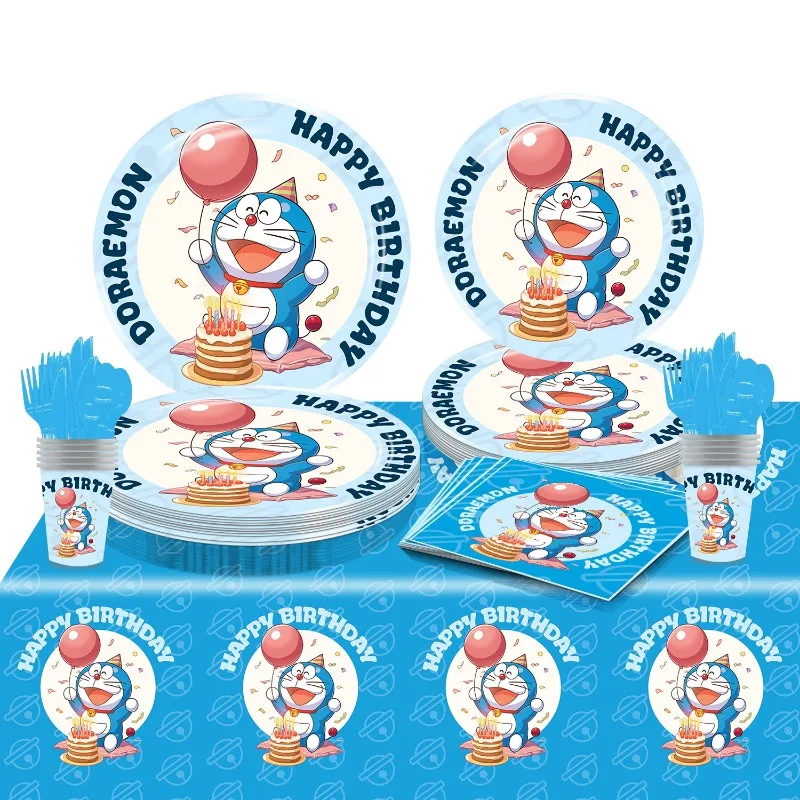 Nueva Decoración de Fiesta de Cumpleaños de Doraemon, Platos Desechables, Globos de Doraemon, Decoración para Pastel, Artículos para Fiesta