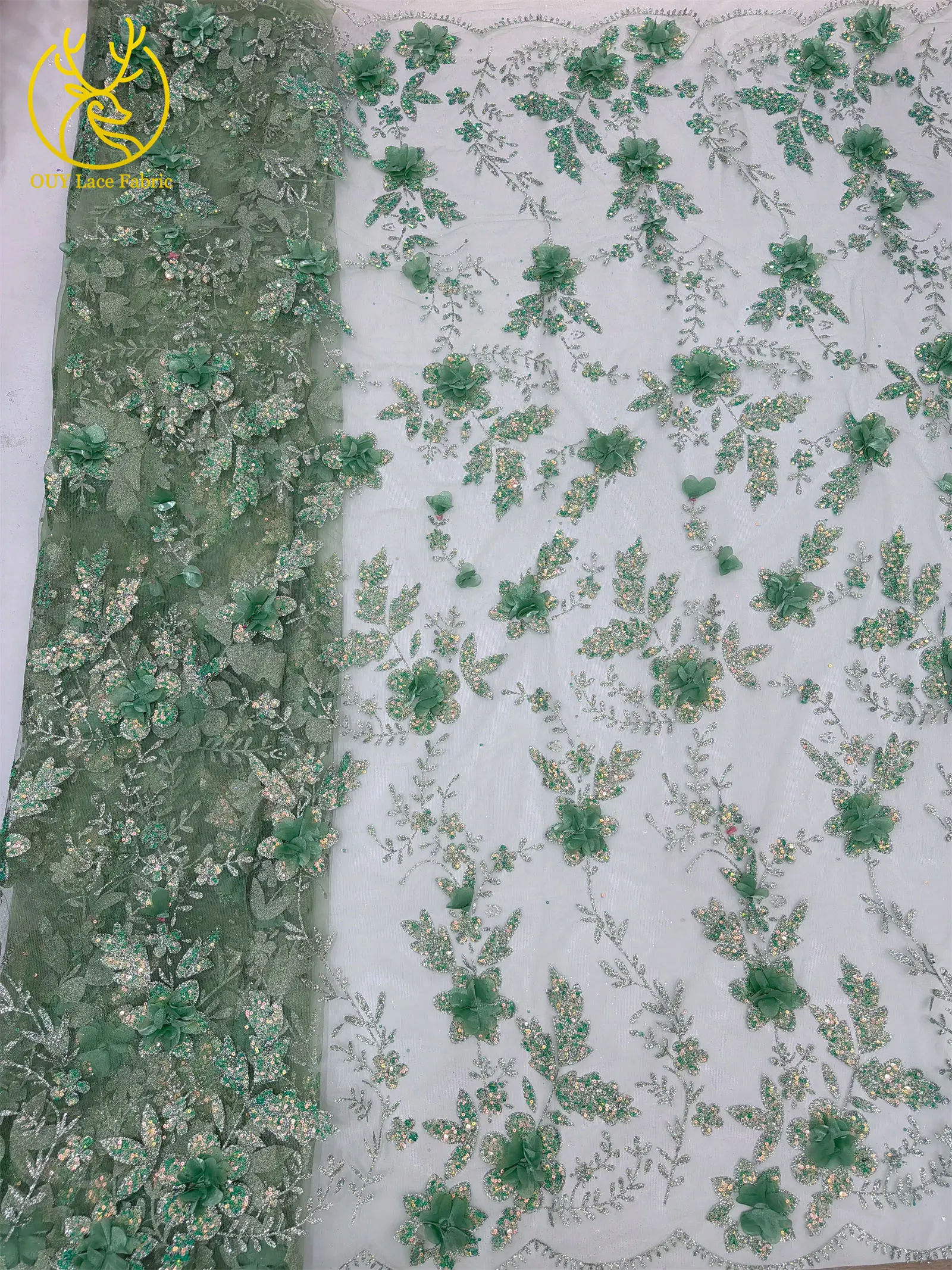 3D-Blumen Afrikanischer Spitzenstoff Roter Nigerianischer Pailletten-Spitzenstoff 2026 Hochwertiger Französischer Tüll-Spitzenstoff für Hochzeitskleider – Detail 6