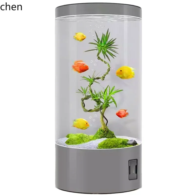 HT cylindrical glass fish tank household floor gold fish tank upper filter aquarium medium and large