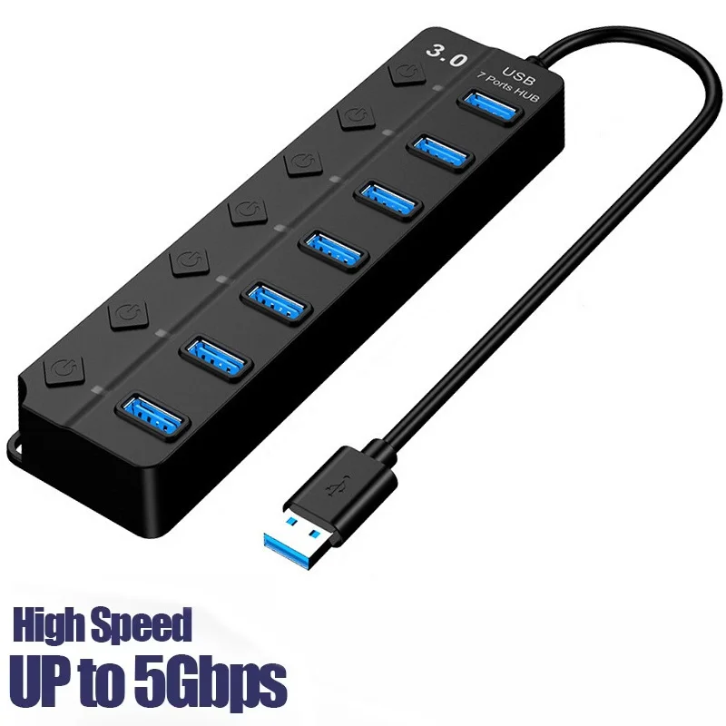 7 In 1 USB HUB USB 3.0 Switch USB Hub 2.0 Adapter High Speed Multi 7 Port Hub USB On/Off Switch Portable USB Splitter For Laptop