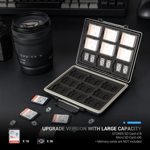 Imagen 2 del producto JJC-funda para tarjetas SD Microsd con 54 ranuras, soporte para tarjetas de memoria impermeable, caja de almacenamiento antiestática para 18 tarjetas SD y 36 tarjetas TF/Micro SD