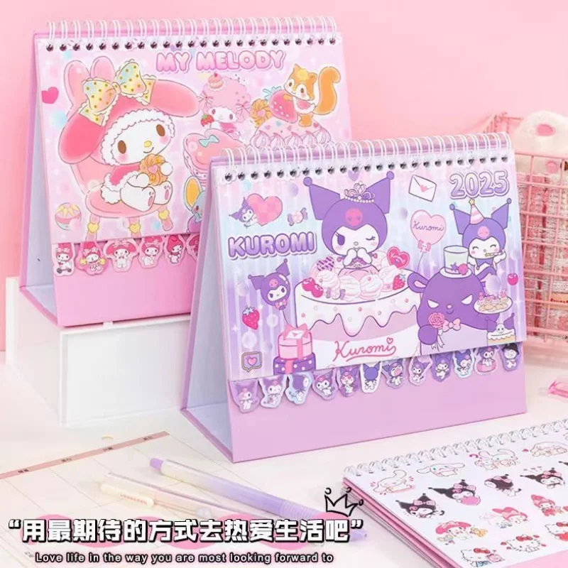 Sanrio Anime Calendar 2025 New Hello Kitty Melody Kuromi Cinnamoroll Children'S Check In Notebook Christmas Children'S Gifts