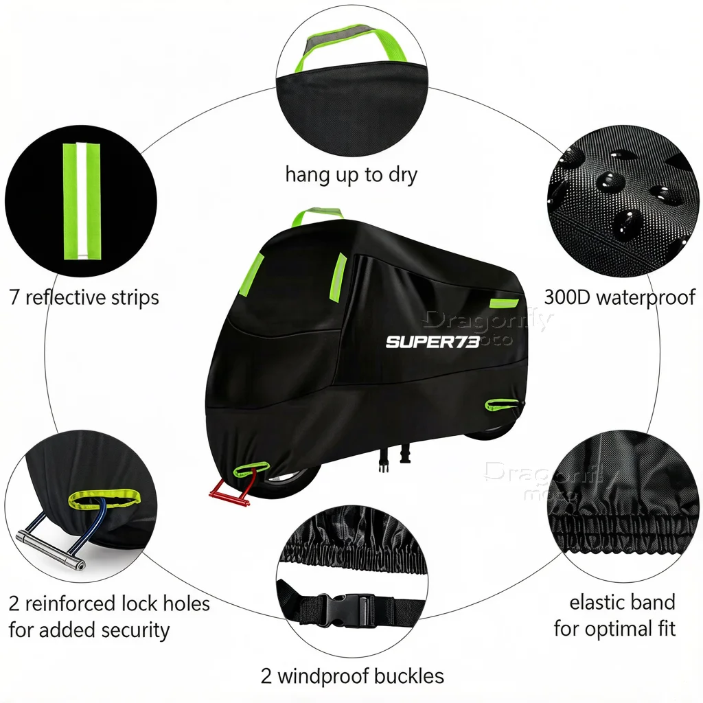For Super 73-S1 73-S2 73-Z1 73-ZX 73-RX Motorcycle Cover Waterproof Outdoor Scooter UV Protector Rain Cover With Reflective view 5