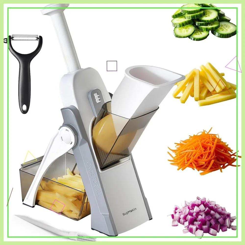 

Safe Mandoline Slicer for Kitchen, Adjustable Thickness Vegetable Food Potato Chip Chopper Light Gray