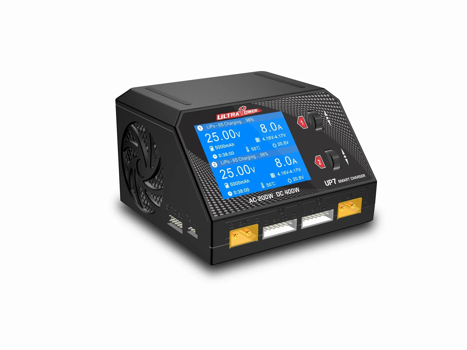 Ultra POWER UP7 400W 10A Battery Charger Dual Channel AC 200W / DC 2x200W Smart Balance Charger Discharger