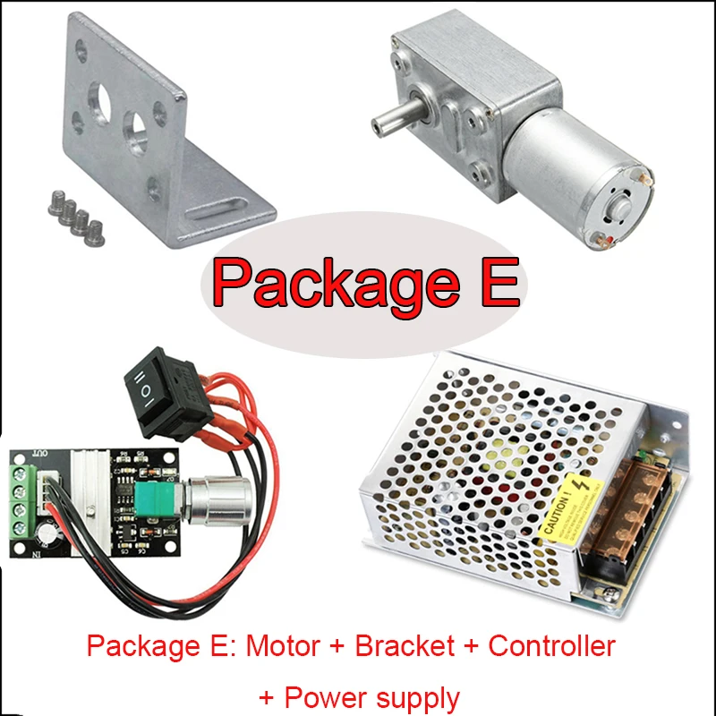JGY370 DC 6V 12V 24V Worm Gear Reduction Motor+ Bracket+Speed+Controller+Power Supply Metal Gear Worm Turbo Gear Motor