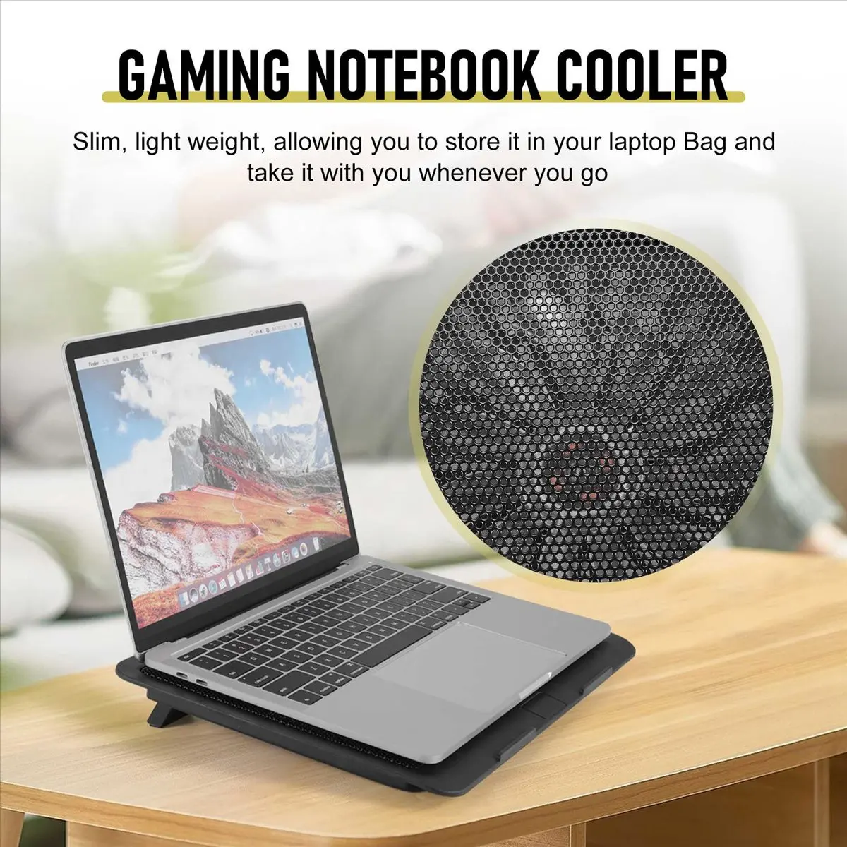 Laptop Fan Cooling Pad with Big Fans, Portable Laptop Cooling Fan with 2 in 1 USB Port, Blue LED Light, Adjustable Stand-A56M