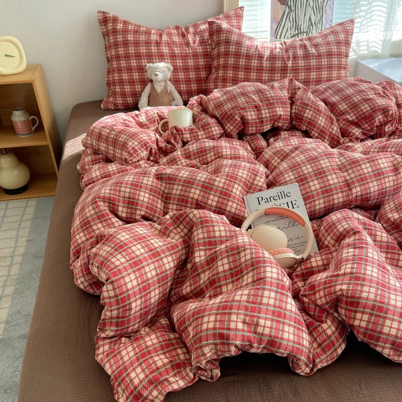 

Зимний новогодний плед в полоску с двойным цветком и облаком Kapok, комплект из четырех предметов, комплект постельного белья для общежития на пуговицах