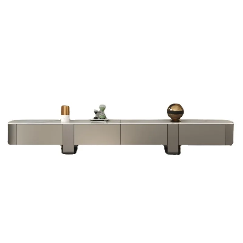 

Slate TV cabinet, coffee table combination black titanium stainless steel complete living room floor cabinet