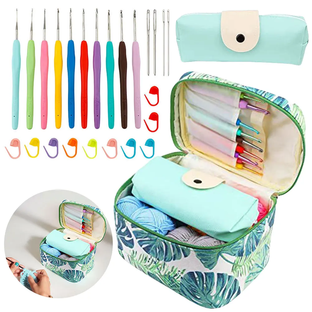 87Pcs Crochet Hooks Kit with Case Crochet Needles Weave Yarn Kit Ergonomic Handle Hand Knitting Art Tools for Adults & Kids
