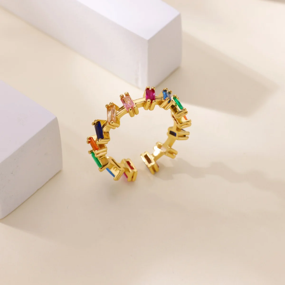 فاخر قوس قزح الزركون زهرة القلب خواتم للنساء الفولاذ المقاوم للصدأ الذهب اللون هندسية خاتم 2025 موضة الزفاف زوجين مجوهرات